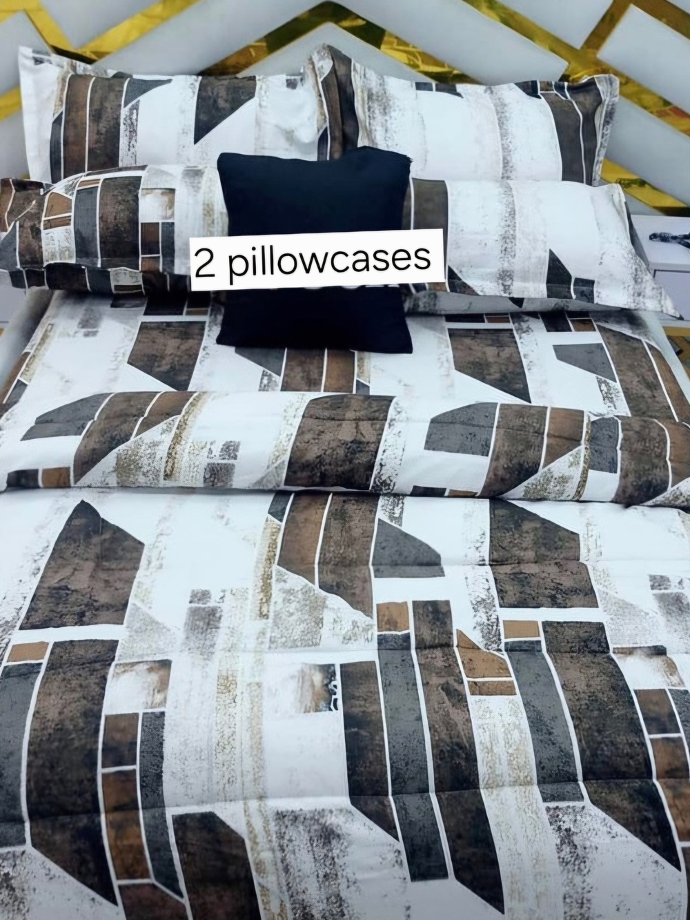 king size white and brown geometric patterned duvet comforter set 4ps